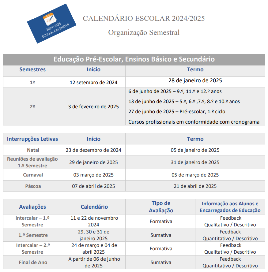 Calendário Escolar 2024 25